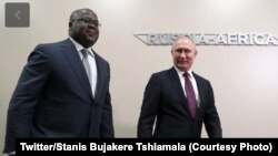 Le président Félix Tshisekedi rencontre son homologue russe Vladimir Poutine à Sotchi, le 23 octobre 2019. (Twitter/Stanis Bujakere Tshiamala)