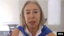 This screen capture from "VOA Our Voices 319: Three Decade Quest for Press Freedom" shows Gwen Lister, who co-chaired a 1991 journalism seminar in Windhoek, Namibia, whose participants produced a declaration that led to World Press Freedom Day.