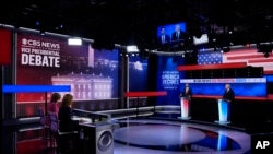 CBS News hosted the vice presidential debate, between Republican Vice Presidential nominee JD Vance and Democratic Vice Presidential nominee Tim Walz, in New York, Oct. 1, 2024.