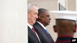 Secretary of Defense Lloyd Austin hosts an honor cordon welcoming Israeli Defense Minister Benny Gantz at the Pentagon in Washington, June 3, 2021.