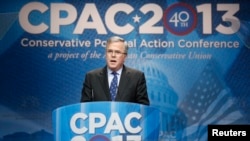 FILE - Former Florida Governor Jeb Bush delivers remarks to the Conservative Political Action Conference (CPAC) in National Harbor, Maryland, March 15, 2013. 