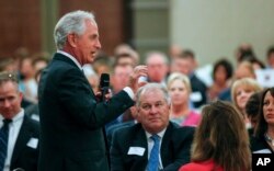 FILE - U.S. Sen. Bob Corker, R-Tenn., speaks to the Chamber of Commerce in Knoxville, Tenn., Aug. 16, 2017.