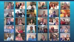 Virtual crowd applauds former first lady Michelle Obama on the all virtual 2020 Democratic Convention hosted from Milwaukee, Wisconsin, Aug. 18, 2020.