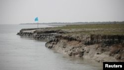 FILE - View of the island of Bhasan Char in the Bay of Bengal, Bangladesh, Feb. 14, 2018. 
