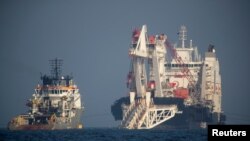 FILE - The Nord Stream 2 pipe-laying vessel Audacia is pictured off Ruegen island, Germany, Nov. 7, 2018.