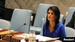 U.S. Ambassador to the United Nations Nikki Haley sits during a meeting at the United Nations Security Council on Syria at the United Nations Headquarters in New York City, NY, April 5, 2017. 