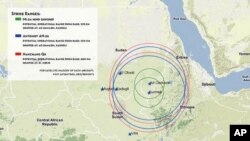 Map indicating increased range of Sudan Armed Forces aircraft, following capture of ac rebel airbase in Kurmuk, Blue Nile State. (Nov. 2011)