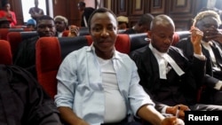 FILE - Nigerian activist Omoyele Sowore appears at the federal high court in Abuja, Nigeria, Dec. 5, 2019.
