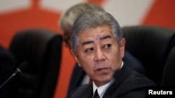 FILE- Japanese Foreign Minister Takeshi Iwaya look on during the Asia-Pacific Economic Cooperation (APEC) summit, in Lima, Peru, Nov. 14, 2024. Iwaya visited China, Dec. 25, 2024, to discuss thorny issues with his country's largest trading partner. 