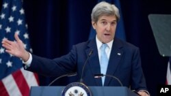 Secretary of State John Kerry speaks at the State Department in Washington, Dec. 28, 2016. 