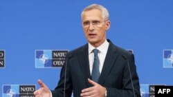 Генеральний секретар НАТО Єнс Столтенберг під час пресконференції за результатами другого дня зустрічей міністрів країн НАТО, Брюссель, 14 червня 2024. SIMON WOHLFAHRT/AFP