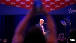 U.S. President Donald Trump addresses the annual Conservative Political Action Conference at the Gaylord National Resort & Convention Center at National Harbor in Oxon Hill, Maryland, Feb. 22, 2025. 