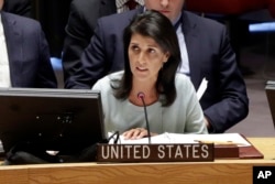 The new U.S. Ambassador to the U.N., Nikki Haley, addresses a Security Council meeting of the United Nations, Feb. 2, 2017.