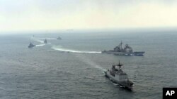 Latihan militer bersama AS-Korea Selatan "Foal Eagle" di Laut Timur Korea Selatan, 14 Maret 2014. (Foto: AP/Korsel via Yonhap).