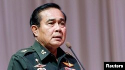 Thai Army chief General Prayuth Chan-ocha speaks at a meeting to discuss the 2015 national budget, at the Army Club in Bangkok, June 13, 2014.