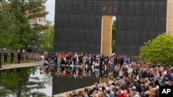 About 1,000 people gathered for a ceremony for the 20th anniversary of the Oklahoma City bombing at the Oklahoma City National Memorial in Oklahoma City, April 19, 2015. 