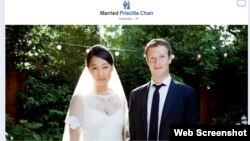 Foto perkawinan Mark Zuckerbeg dan Pricilla Chan di akun Facebook Zuckerberg (Foto: Facebook)