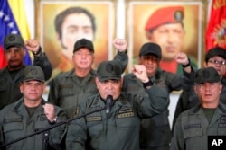 Venezuela's Defense Minister Vladimir Padrino Lopez attends a news conference in Caracas, Venezuela, Feb. 19, 2019.
