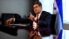 El presidente Juan Orlando Hernández durante una entrevista con la agencia Reuters, en Nueva York, el 24 de septiembre de 2018.