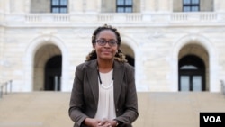 Minnesota state Rep. Esther Agbaje is a lawyer completing her first year as lawmaker. She was interviewed outside the state Capitol in St. Paul. (Betty Ayoub/VOA)