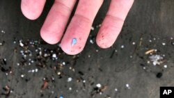 Microplastic debris that washed up at Depoe Bay, Ore., is seen in this Jan. 19, 2020 photo.