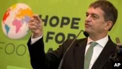 FILE - FIFA presidential candidate Jerome Champagne is seen speaking to the media in London in a Jan. 20, 2014, photo.