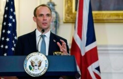Menlu Inggris, Dominic Raab di Washington, D.C., 16 September 2020. (Nicholas Kamm/Pool via AP)