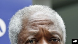 UN-Arab League envoy Kofi Annan speaks to the media after meeting with representatives of opposition Syrian National Council, in Ankara, Turkey, March 13, 2012.