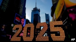 The 2025 New Year's Eve numerals are displayed in Times Square, Dec. 18, 2024, in New York. 