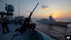 Two Danish cargo ships in charge of picking up Syrian chemical agents, Jan. 5, 2014. 