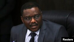FILE - Nigeria's Minister of Health Onyebuchi Chukwu speaks at the media briefing on updates about the Ebola outbreak in Nigeria at his office in Abuja, Aug. 14, 2014. 