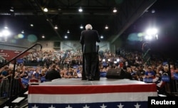 Democratic U.S. presidential candidate and U.S. Senator Bernie Sanders speaks to supporters during his five state primary night rally held in Huntington, West Virginia, April 26, 2016.