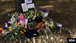 The memorial to Ansi Alibava, 23, who was killed in the Christchurch mosque attacks on March 15, 2019. (S. Miller/VOA)