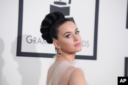 Katy Perry arrives at the 56th annual Grammy awards at the Staples Center on Jan. 26, 2014, in Los Angeles.