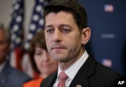 House Speaker Paul Ryan, joined by members of the Republican leadership, speaks about getting past failure to pass a health care overhaul bill, on Capitol Hill in Washington, March 28, 2017.