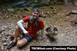 George the goose adopted Mikah and his tour group during their visit at Dinosaur National Monument.