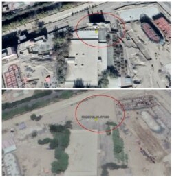 Keriya Iydgoh masjidining "Google" xaritasida buzilishdan avvalgi va keyingi ko'rinishi