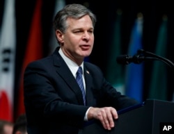 FBI Director Christopher Wray speaks during the FBI National Academy graduation ceremony, Dec. 15, 2017, in Quantico, Virginia.
