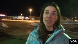 Dakota Access Pipeline protester Frederica Helmiere, who participated in a multi-faith service at the protest camp Sunday and left after the announcement of the Army Corps of Engineers decision, speaks with VOA, in Bismarck, North Dakota, Dec. 6, 2016.