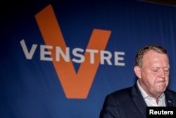 Danish Prime Minister Lars Loekke Rasmussen of the Liberal Party reacts during a speech after the election results at Christiansborg Castle in Copenhagen, Denmark, June 5, 2019.