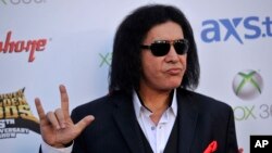 Gene Simmons of Kiss poses at the 2013 Revolver Golden Gods Award Show at Club Nokia on May 2, 2013 in Los Angeles.