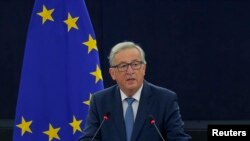 Le président de la Commission européenne Jean-Claude Juncker s'exprimant devant le parlement européen à Strasbourg, le 14 septembre 2016.
