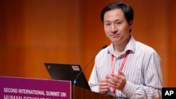 FILE - He Jiankui, a Chinese researcher, speaks during the Human Genome Editing Conference in Hong Kong, Nov. 28, 2018.