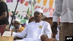 Chad's transitional president and presidential election candidate Mahamat Idriss Deby Itno, looks on during a final campaign rally at the place des nations in N'Djamena on May 4, 2024.
