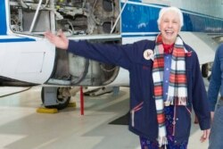 FILE - In this 2019 photo made available by NASA, Mercury 13 astronaut trainee Wally Funk visits the Glenn Research Center at Lewis Field in Cleveland, Ohio.