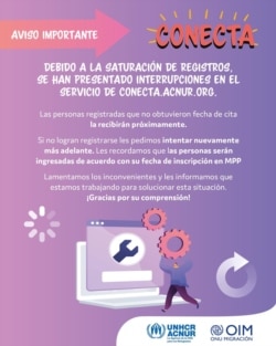 Mensaje del sitio Conecta de la ACNUR. [Cortesía]