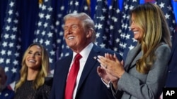 President-elect Donald Trump at an election night watch party at the Palm Beach Convention Center, Nov. 6, 2024, in West Palm Beach, Florida.