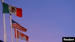 Quốc kỳ 3 nước Mexico, Mỹ và Canada, từ trái sang phải (REUTERS/Jose Luis Gonzalez).