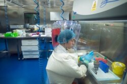 FILE - A technician is seen inside the the P4 laboratory of the Wuhan Institute of Virology, in Wuhan, China, Feb. 23, 2017.