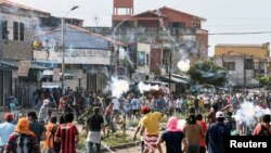 Demonstrators are seen during clashes in Santa Cruz, Bolivia, Oct. 23, 2019. 